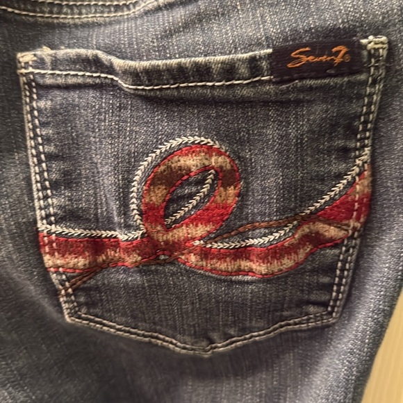 Vintage Y2K Seven7 Blue Boot Cut low rise Jeans with Red Embroidery - Picture 4 of 9